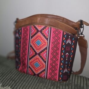 BOHO Patterned Brown and Pink Women's Bag